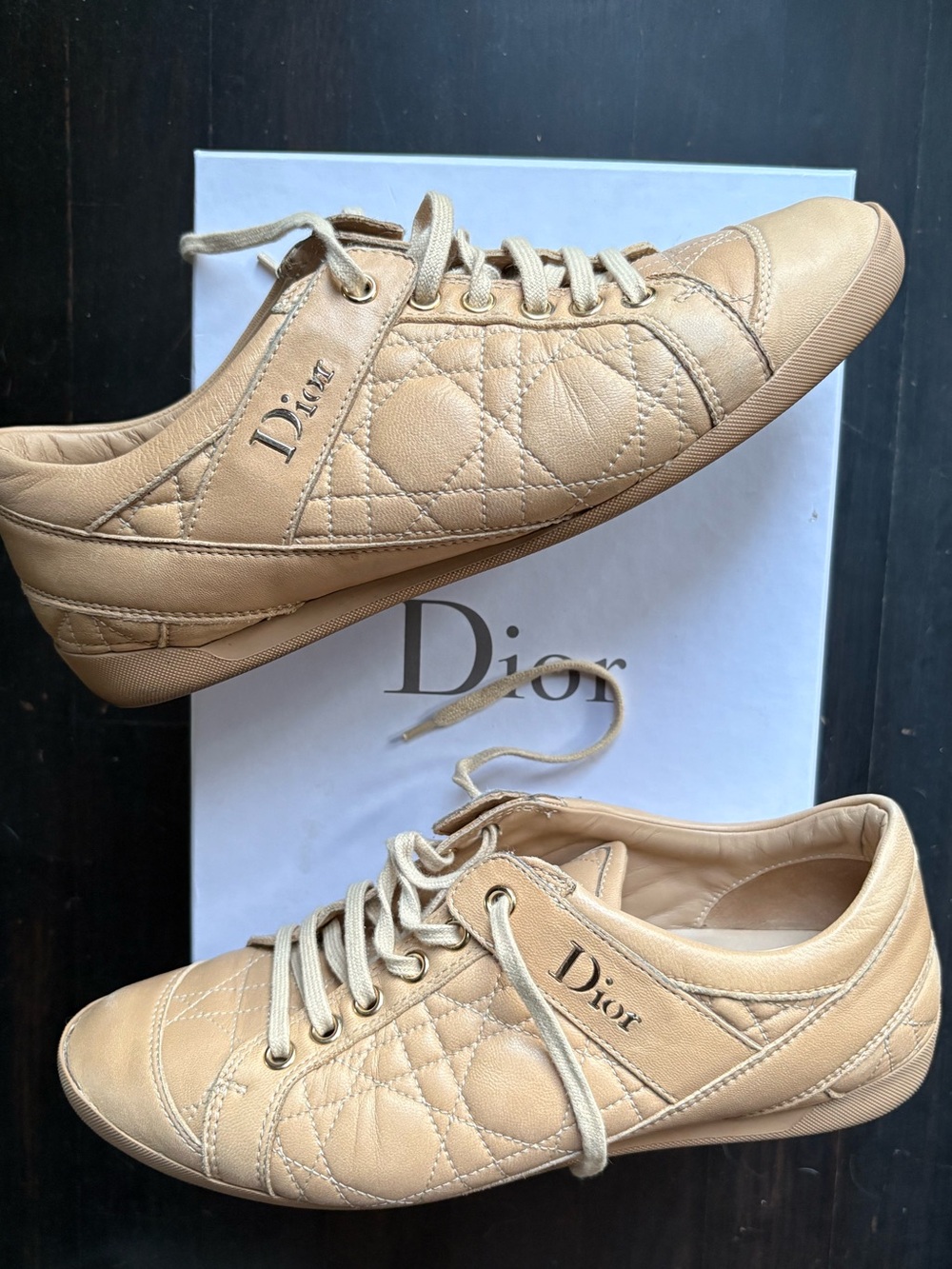 Dior Quilted Sneakers in Beige Leather
